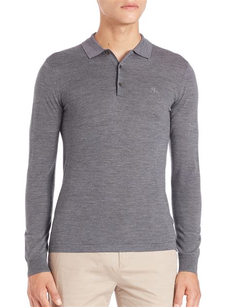 burberry shirt 2719|Wool Polo Shirt in Mid grey .